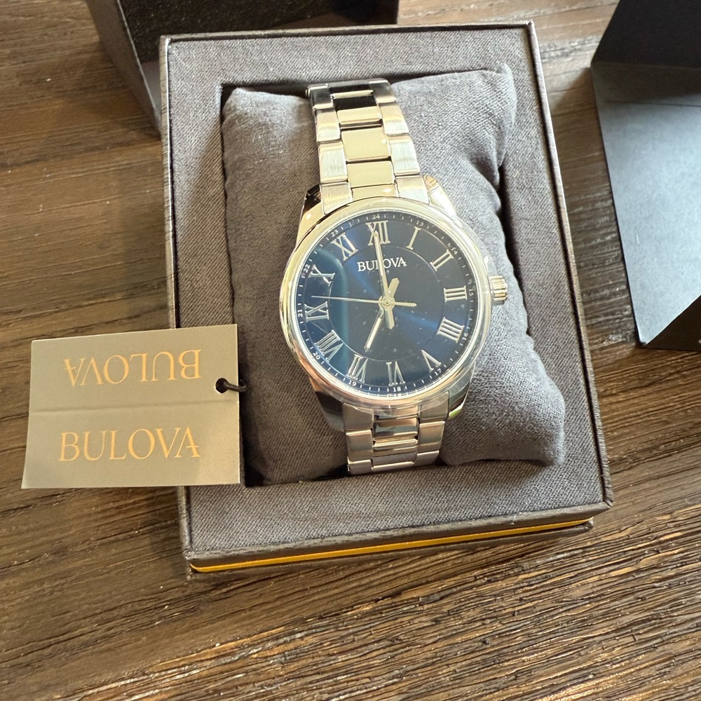 Bulova Classic Silver and Navy Watch